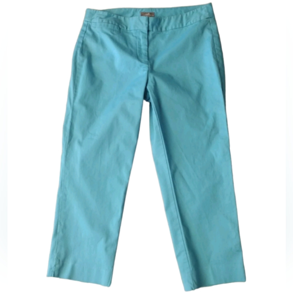 J Jill Chino Pants 2 Turquoise Live Iin Slim Cropped Pockets Slit Casual Stretch